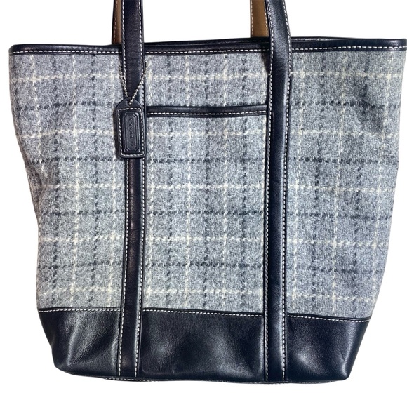 Vintage Coach Bag Wallet Wristlet 9399 Wool Leather Gray Herringbone - Picture 2 of 9